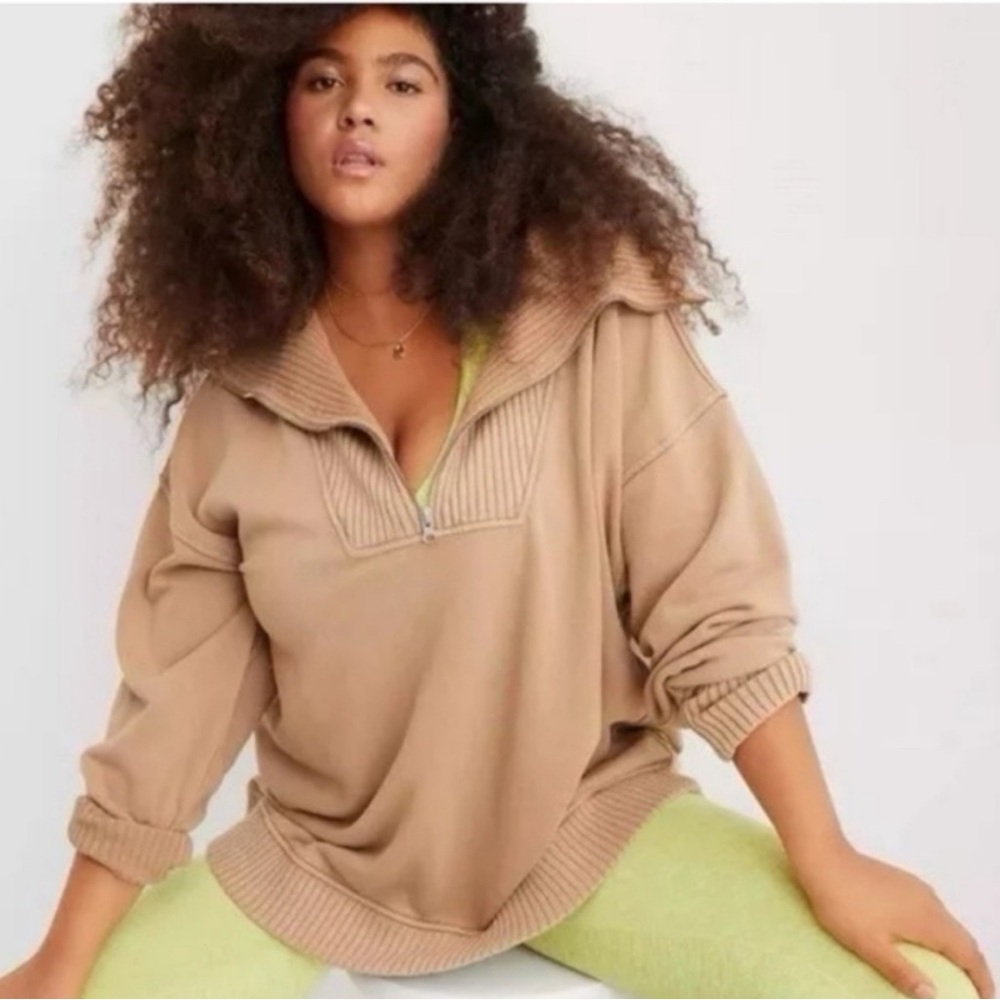 Aerie Tan Quarter-Zip Sweater